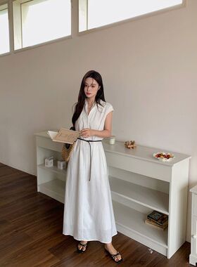 2025夏季新款重磅天丝亚麻时尚百搭宽松简约高品质连衣裙配腰带