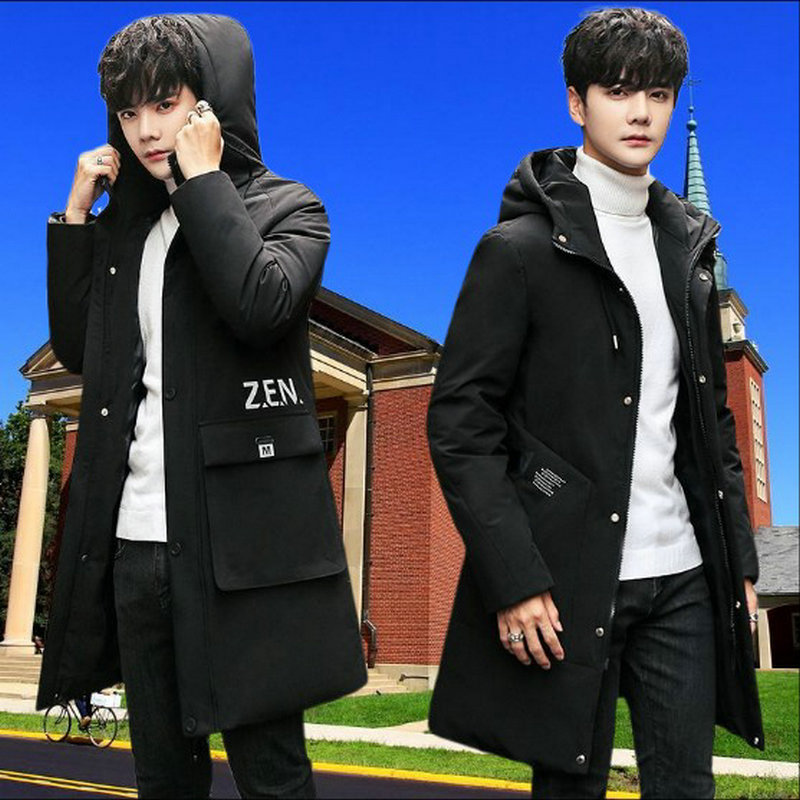 冬季爆款白鸭绒羽绒服男士轻薄中长款潮流帅气工装派克服青年外套