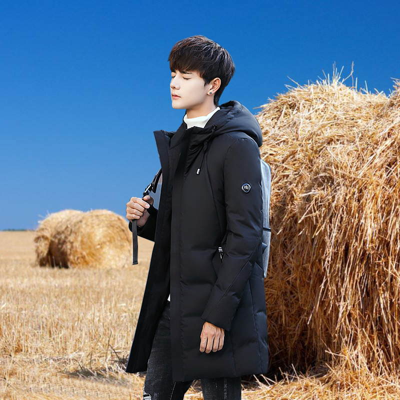 冬季青少年高中学生羽绒服男中长款潮牌帅气白鸭绒加厚外套派克服