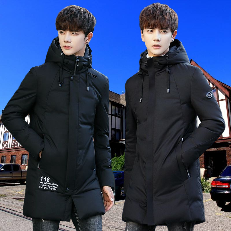 冬季爆款青少年学生羽绒服男外套加厚中长款潮流帅气白鸭绒派克服
