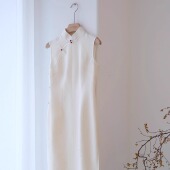 国风白色真丝正绢旗袍 中式 LAMUMI 缪觅