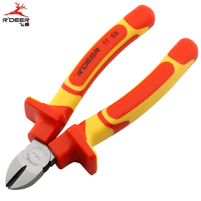 飞鹿工具6寸耐高压斜嘴钳VDE双色柄耐1000V高压斜口钳150mm斜咀钳