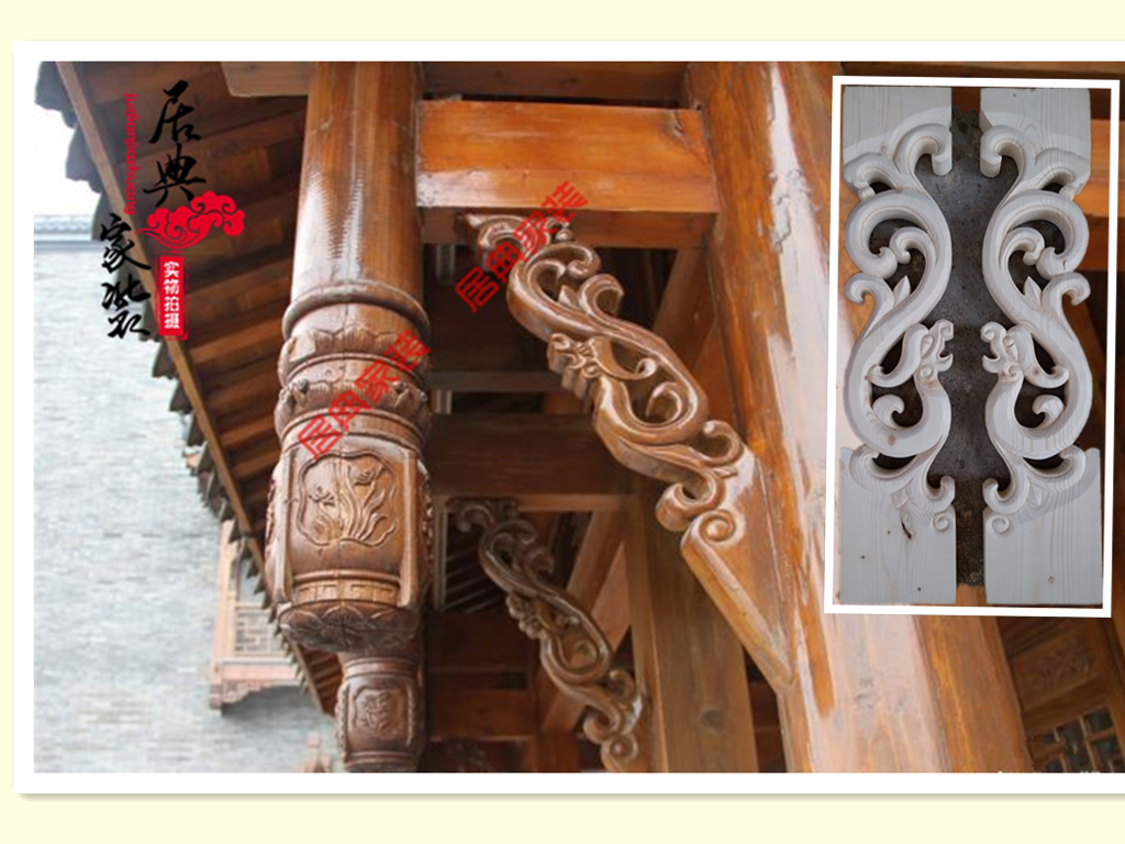 东阳木雕香樟牛腿仿古建横梁拱托雀替角花 斜撑 撑拱垂花中式装修