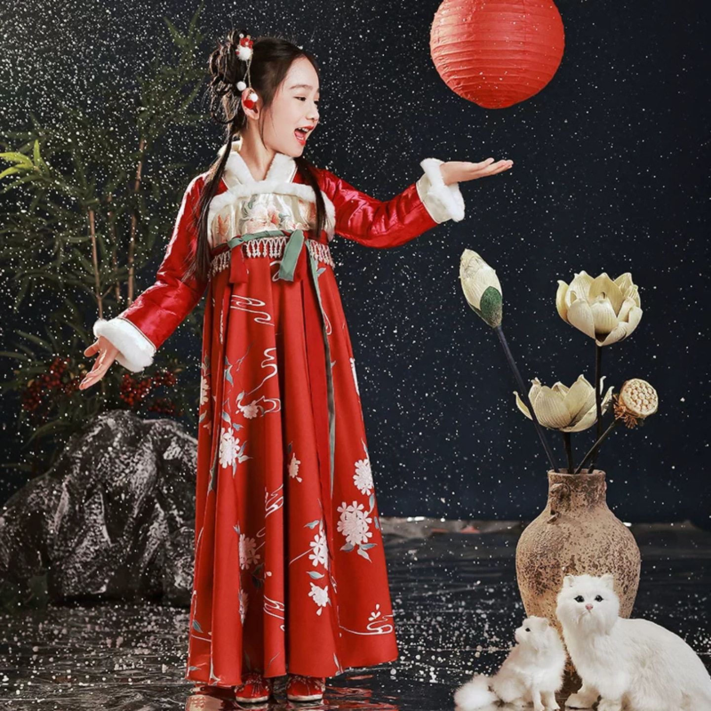 秋冬加绒新中式订珠女童汉服礼服