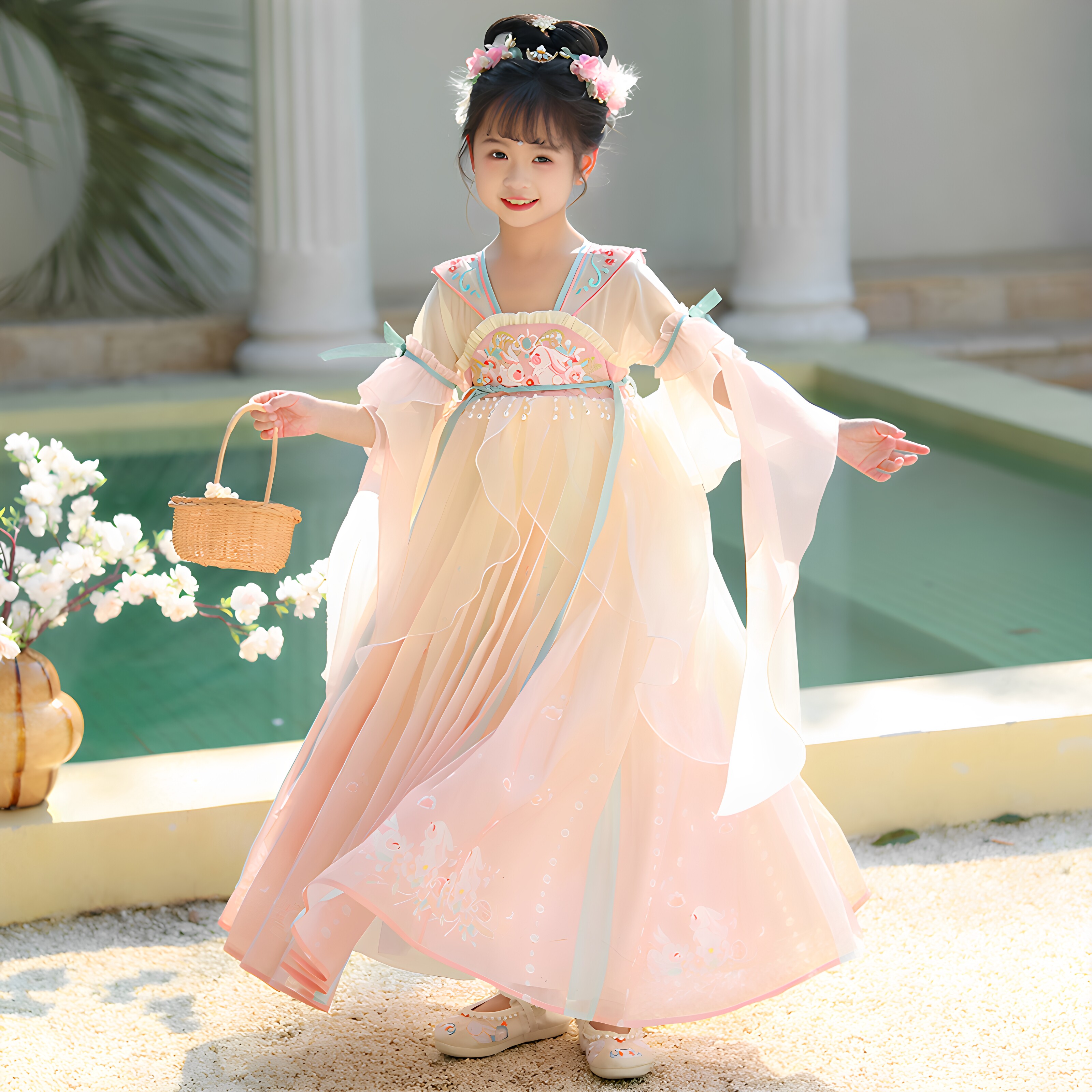南北朝披帛汉服裙女童秋款儿童2026夏秋古风超仙古装唐装连衣裙