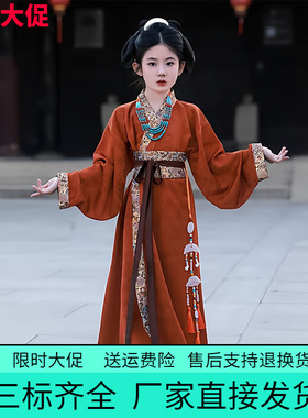 绿色战国袍女童汉服中国风魏晋南北朝交领襦裙直裾古风琵琶演出服