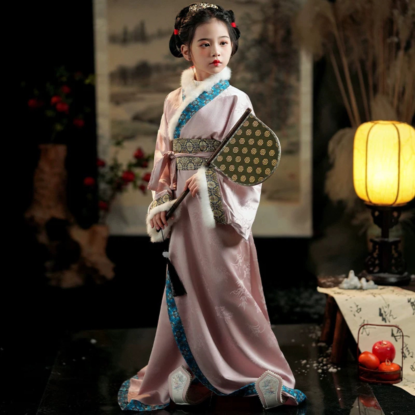粉色直裾袍女童汉服礼服连衣裙