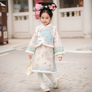 女童加厚旗袍过年套装汉服唐装加绒拜年2026春秋冬装连衣裙儿童款