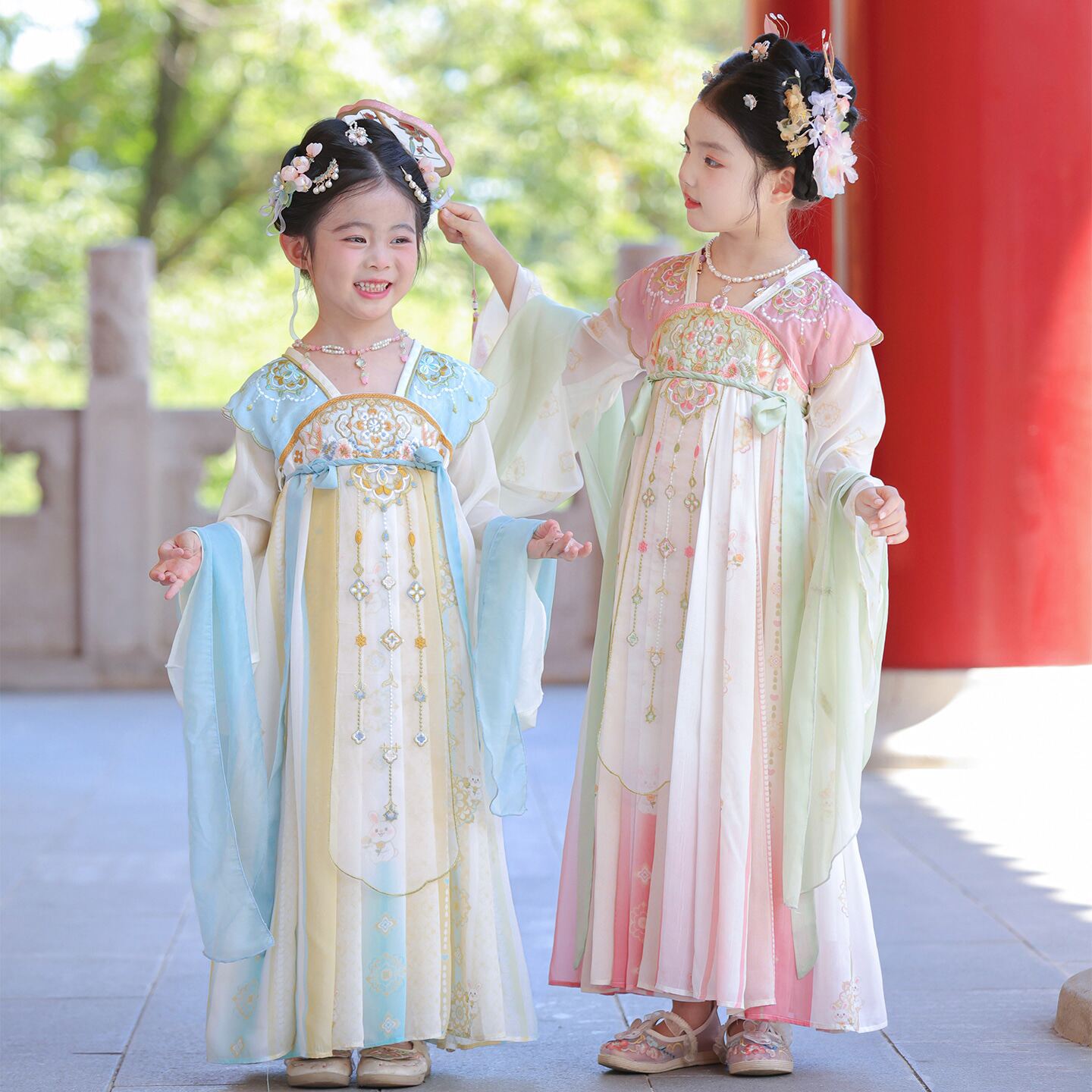 女童大袖汉服连衣裙披帛夏秋款