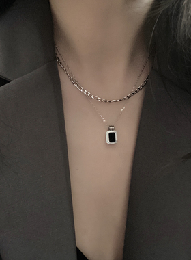 钛钢双层黑色项链女ins冷淡