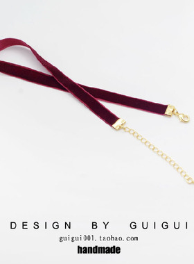 项链ins酷网复古酒红丝绒女颈带