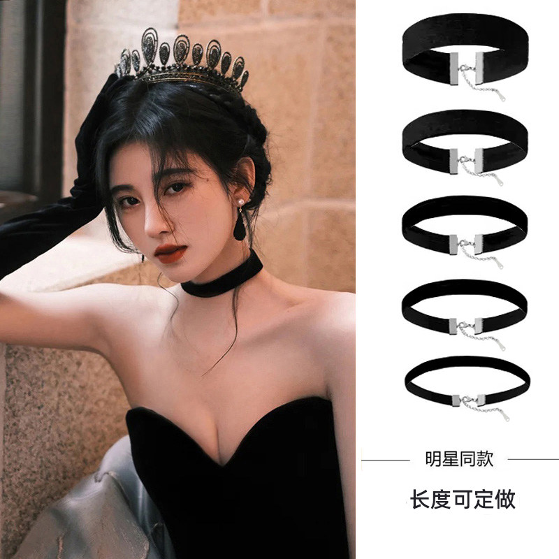 鞠婧祎同款丝绒颈圈复古优雅黑色天鹅绒布项圈choker锁骨链项链女