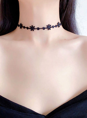 choker黑色暗黑系蕾丝花朵锁骨链