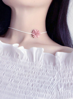 皮绳项链女潮网红颈链花朵颈带链