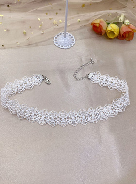 项链女项圈choker锁骨链白色