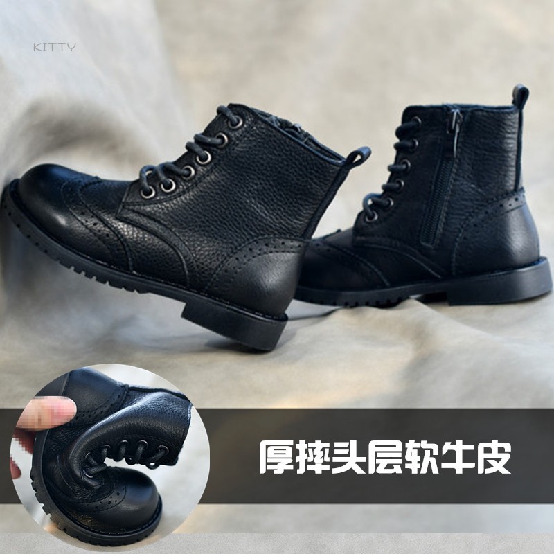 秋冬季儿童英伦风头层牛皮马丁靴