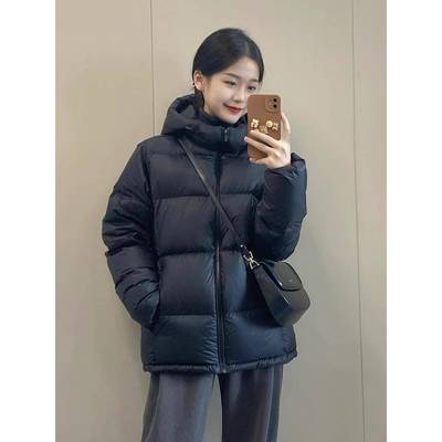 黑色短款情侣羽绒服女2025冬季新款加厚面包服保暖连帽白鸭绒外套