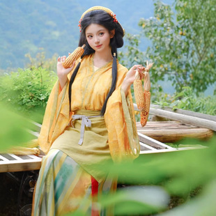平民汉服黄色围裳田园风古装种田文女主古风晒秋演出服装2025新款