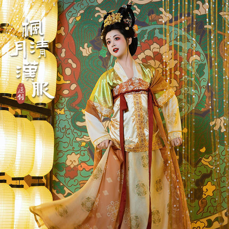 原创盛唐霓裳汉服复原唐制齐胸裙陌腹围裳日常套装图片