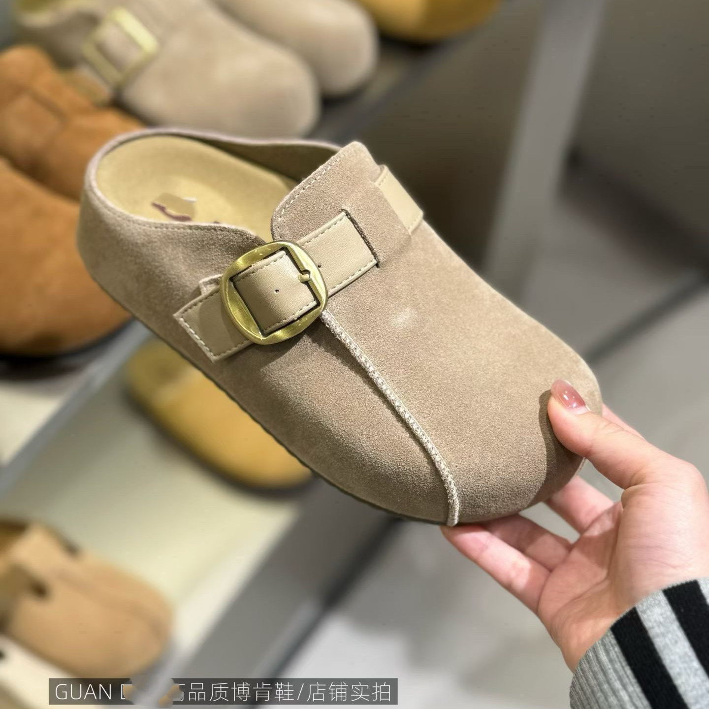 欧洲站真皮内增高勃肯鞋女外穿2026春夏新款一脚蹬厚底包头拖鞋