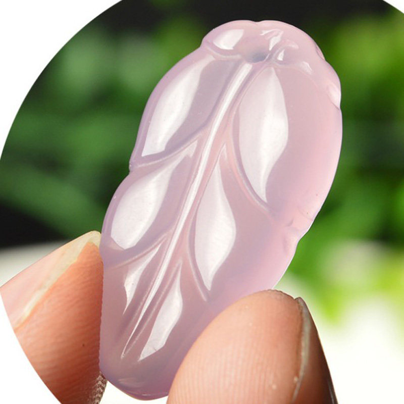 天然冰种玛瑙玉髓粉晶树叶吊坠 爱情石芙蓉玉叶子玉坠 女款配饰