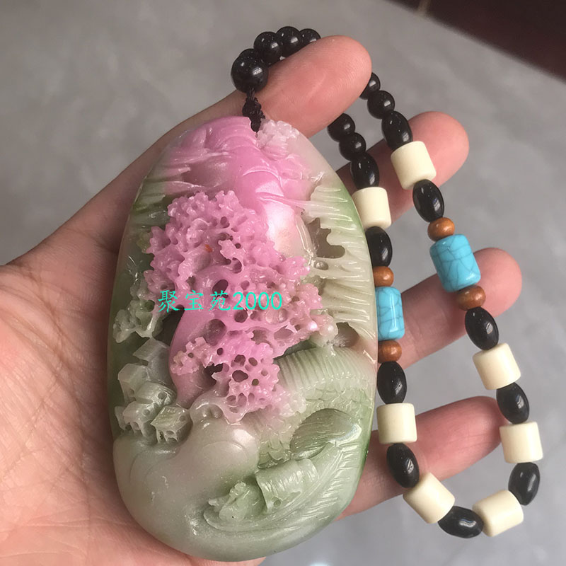 南非苏纪石松树手把件仿玉石原石舒俱来山水招财手把件意境迎客松