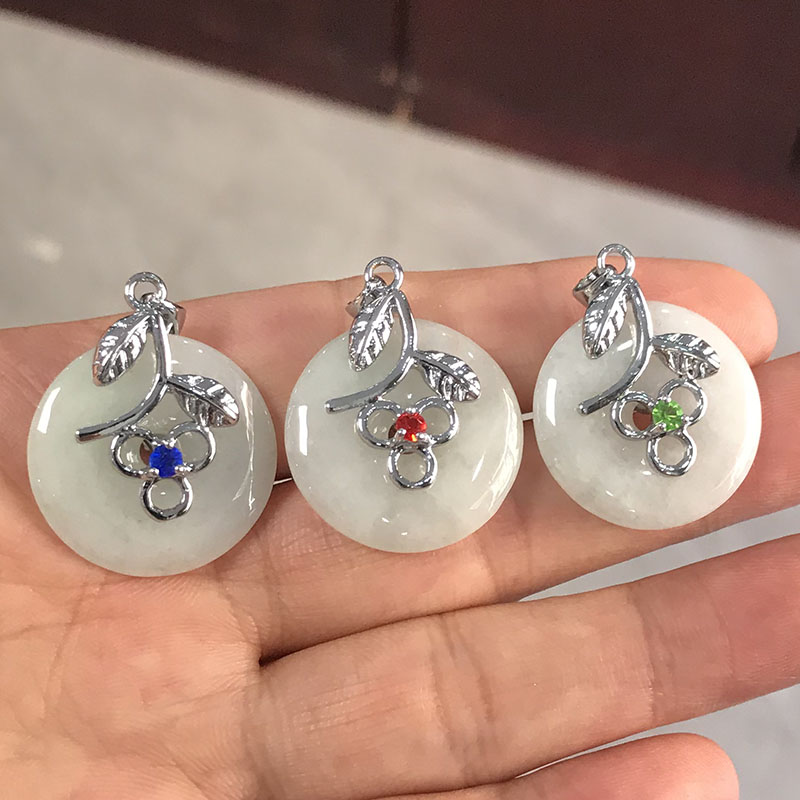 天然A货翡翠平安扣吊坠缅甸玉石怀古扣玉扣玉坠女士礼物镶嵌玉坠