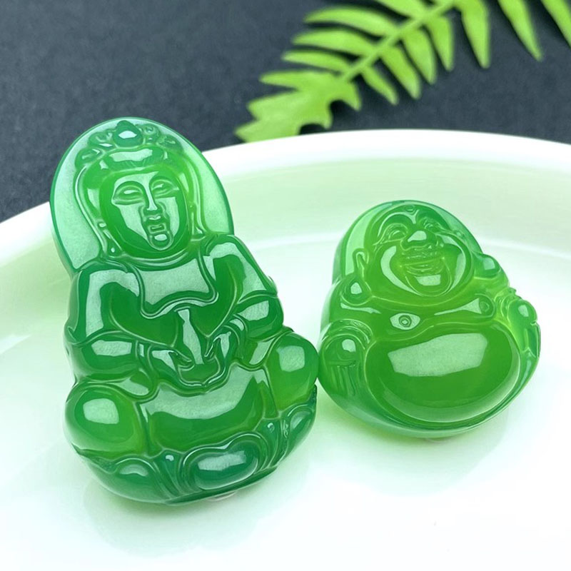 天然冰种绿玉髓观音佛弥勒佛吊坠玛瑙玉石佛公菩萨平安情侣款玉坠