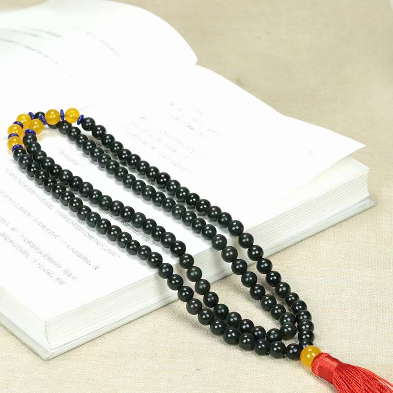 和田玉青玉108颗古风佛珠念珠圆珠项链男女款8厘手持手串多圈手链