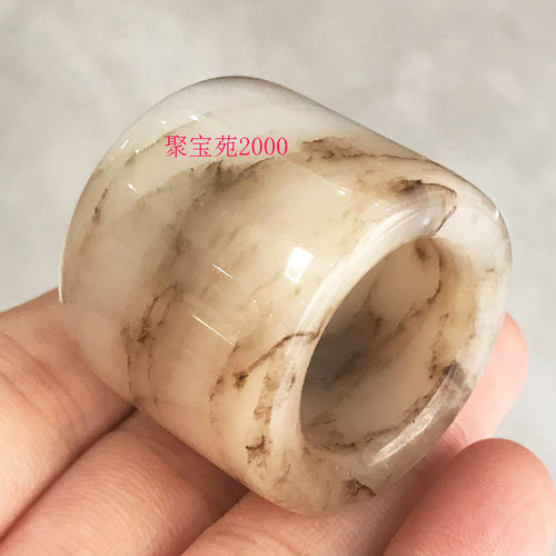 天然新疆戈壁玉扳指金丝玉拇指指环水墨纹戒指文玩盘玩复古玉戒圈