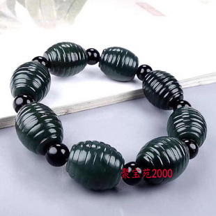 新疆和田玉青玉手串手链男女款单圈黑青玉手串佛珠节节高升玉手串