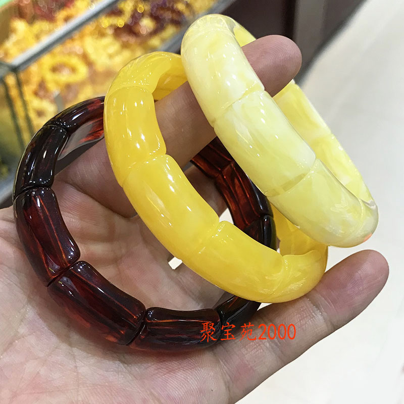 天然波罗的海琥珀蜜蜡单圈手排黄蜜手链男女款长条手排仿蜜蜡手饰