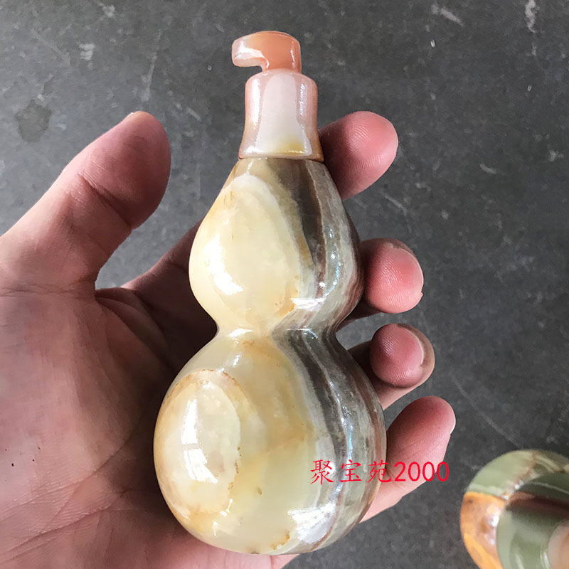 阿富汗玉石玉小葫芦摆件青白玉带皮精雕实心葫芦客厅招财镇宅风水