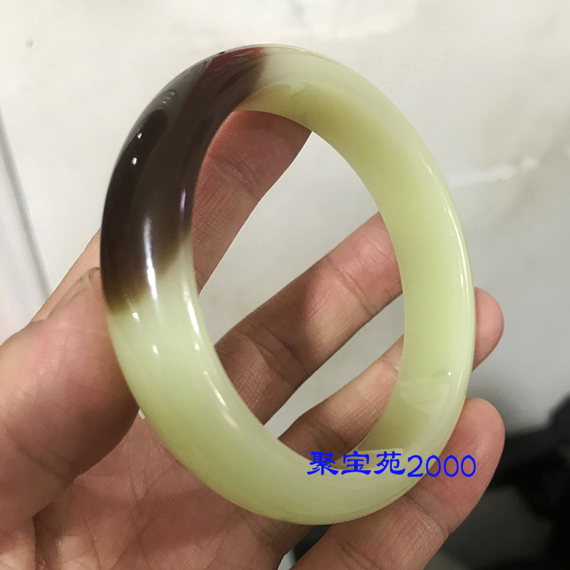 天然新疆和田玉黄口料手镯女士旺夫玉镯子带糖色玉石手镯手环礼物