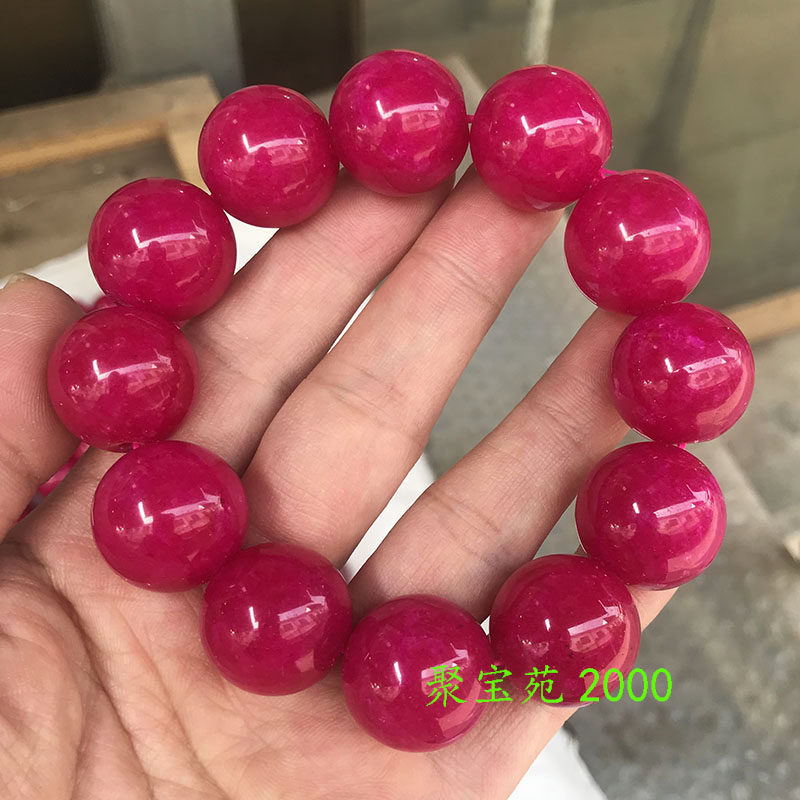 天然翡翠色圆珠玉石手链鸡血红玉器冰种红翡手串男女大气玉手饰品