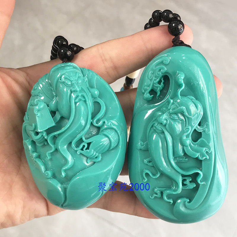 绿松石关公手把件招财旺财玉石武财神把玩件男女款关二爷随身盘玩