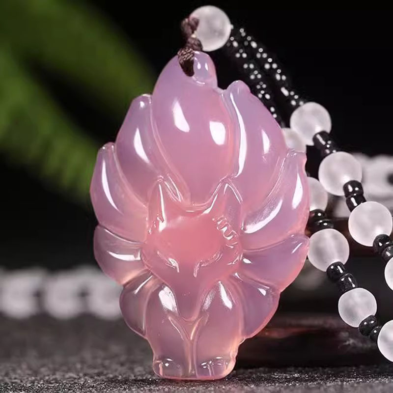 天然粉水晶狐狸吊坠招财旺姻缘桃花运玛瑙灵狐挂件玉髓九尾狐项链