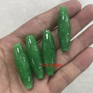 翡翠色干青玉石天珠吊坠玉石路路通勒子项链坠祥云纹桶珠挂坠散珠