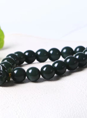 和田玉圆珠手链男女简约莲蓬坠子