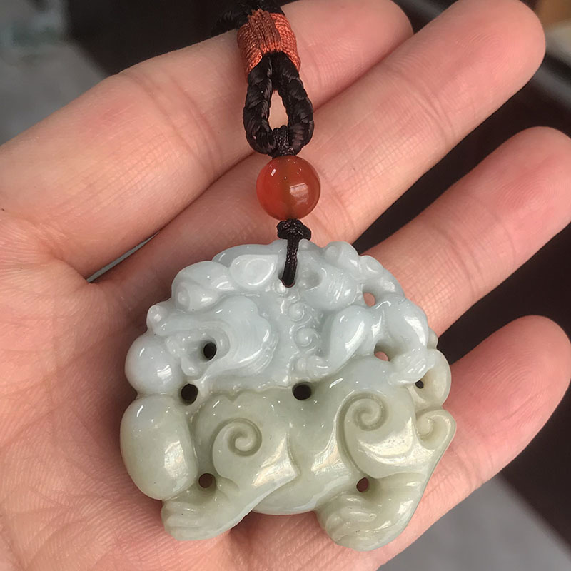 天然缅甸A货翡翠双面招财貔貅吊坠男女士皮休项链珠宝玉石毛衣链