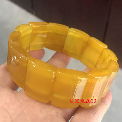 天然巴西黄玛瑙手链男女款冰种黄玉髓原石手排玉石手串玉手牌礼物