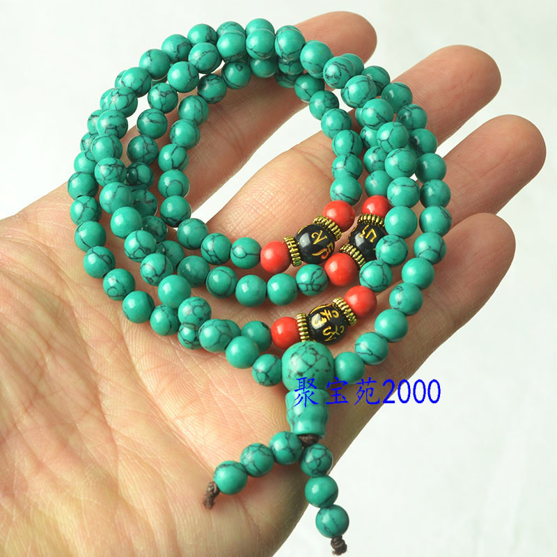绿松石108颗项链多圈佛珠手串