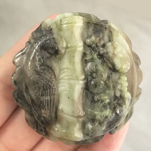 天然南阳独山玉喜鹊闹梅皮带扣独玉喜上眉梢腰佩男女腰带扣腰牌子