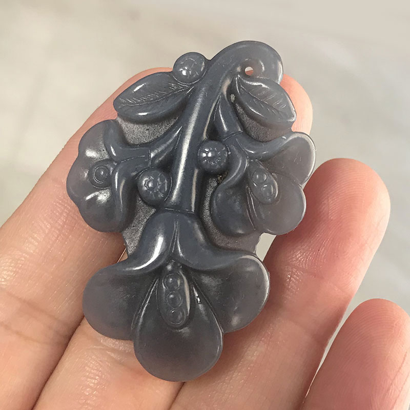 新疆和田玉烟紫色花开富贵吊坠女士玉石玫瑰花项链挂件玉兰花玉坠