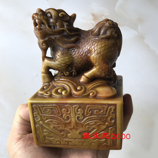 黄龙玉方形麒麟印章摆件定制玉玺私印官印摆件仿古做旧古玩可刻字