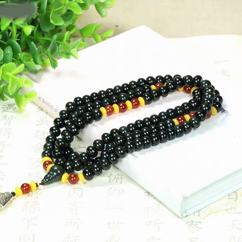 天然和田玉老型珠项链108颗