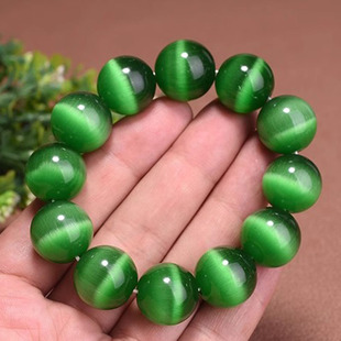 新疆和田玉单圈手链仿天然绿玉髓猫眼圆珠子手串男女玛瑙水晶手饰