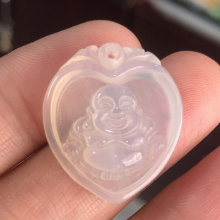 天然白玛瑙佛公挂件冰种玉髓大肚佛心形吊坠心中有佛转运护身挂坠