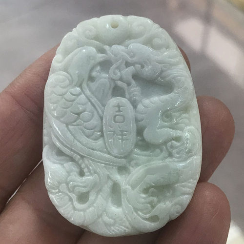 陕西蓝田玉精雕吉祥龙凤挂件玉石龙凤呈祥玉牌古风汉服玉挂坠腰坠