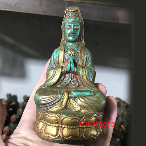 湖北原矿绿松石观音菩萨佛像做旧仿古玉石坐莲观音观自在菩萨神像